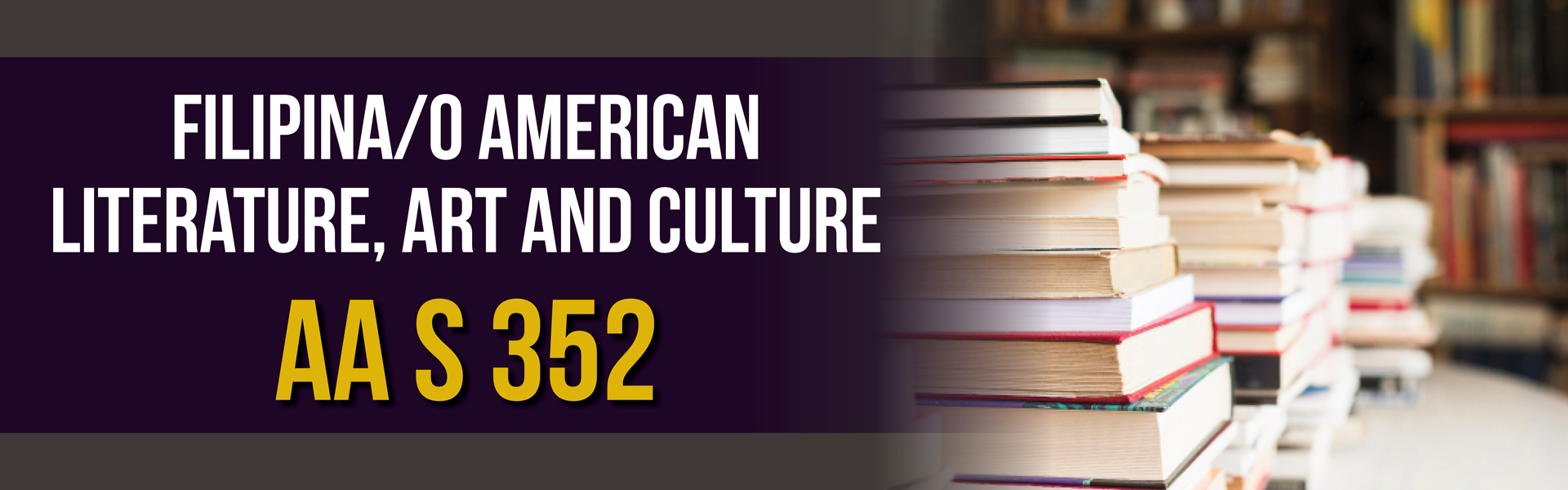Filipina/o American Literature, Art and Culture AAS 352, staked books in a library