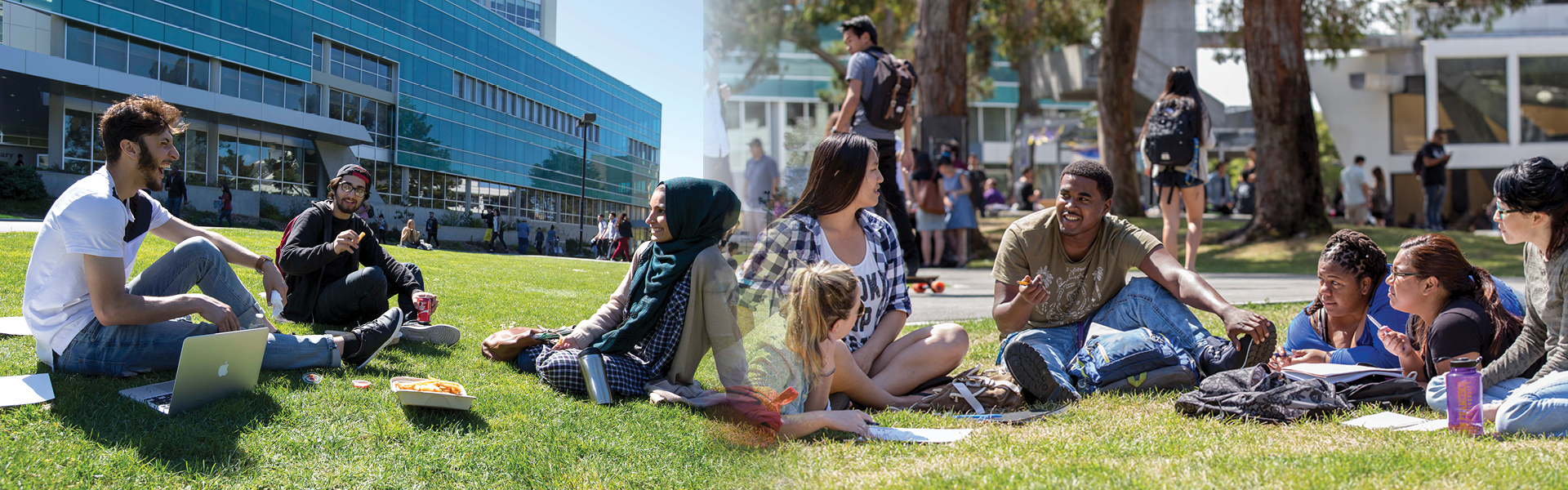 Student hanging out in the quad of San Francisco State Univesity