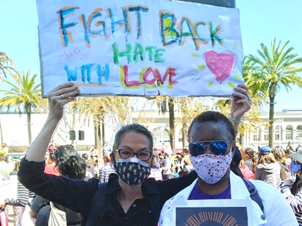 AAPI protest "Fight Back Hate with Love"
